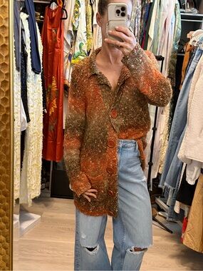 Vintage Babette Bollinger Mohair Alpaca Chunky Ombre Button Cardigan